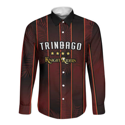Custom Afro-Trinbago Cricket Knight Riders Long Sleeve Button Shirt Palm Leaves Stripes Style - African Pride