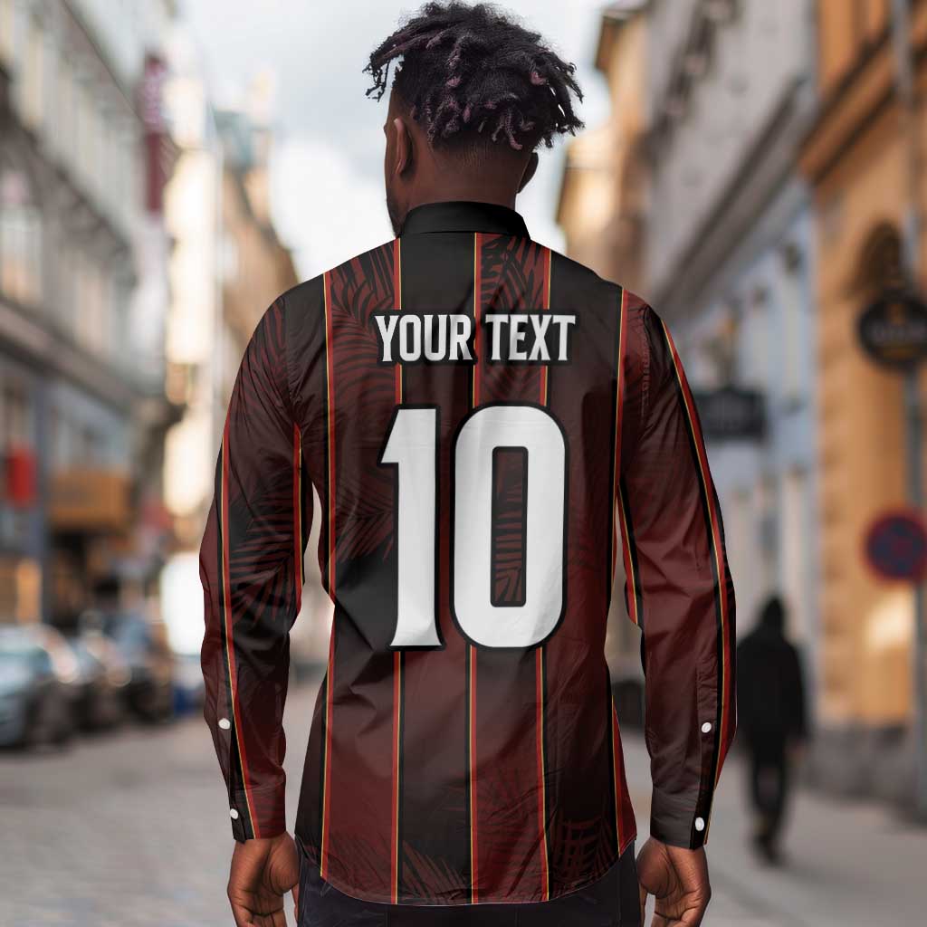 Custom Afro-Trinbago Cricket Knight Riders Long Sleeve Button Shirt Palm Leaves Stripes Style - African Pride