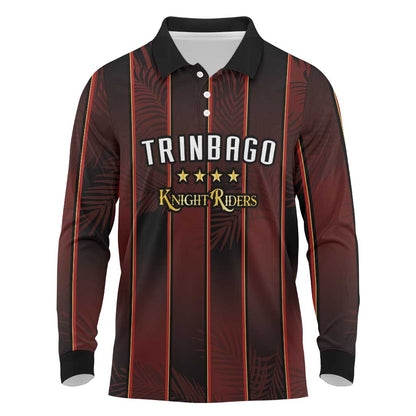 Custom Afro-Trinbago Cricket Knight Riders Long Sleeve Polo Shirt Palm Leaves Stripes Style - African Pride