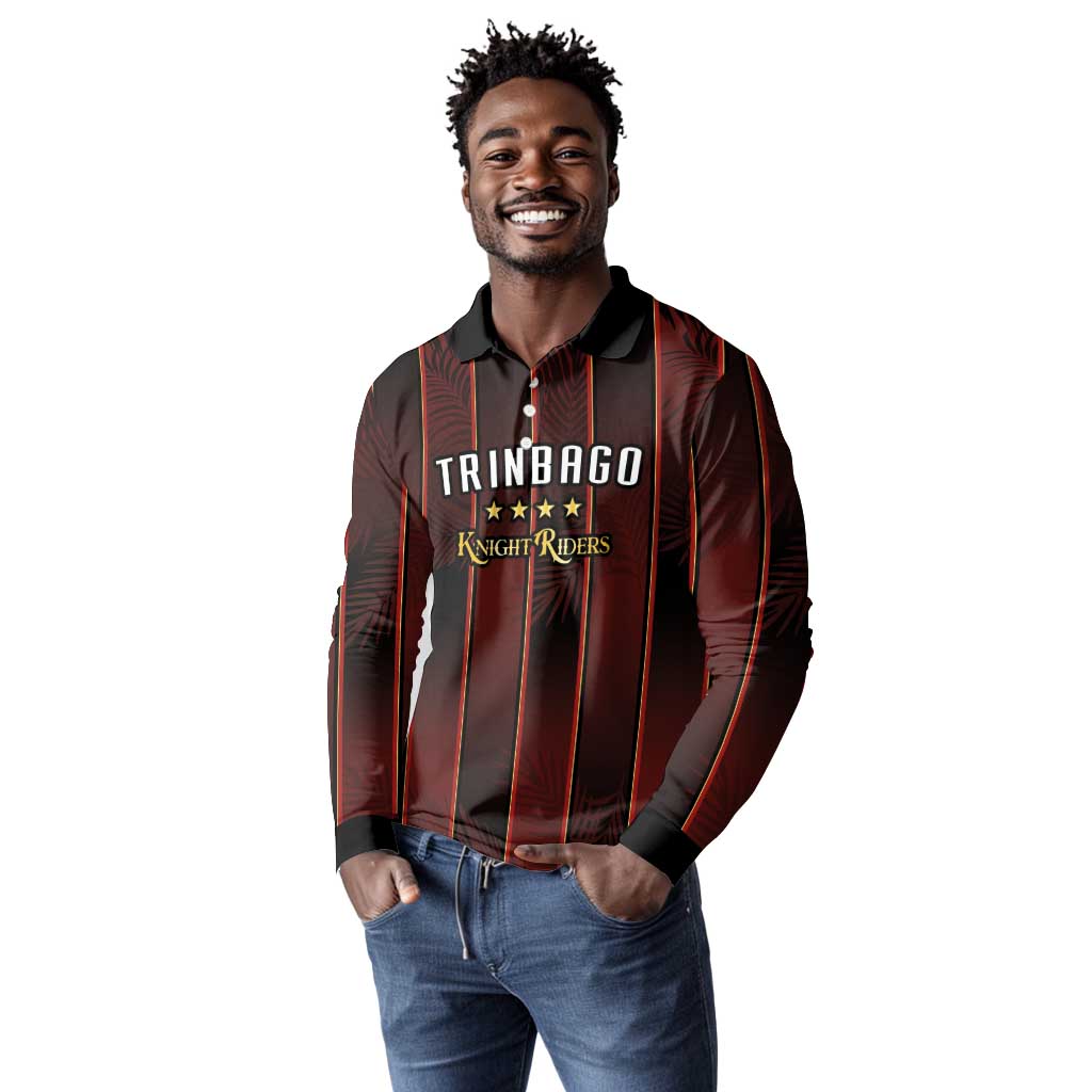 Custom Afro-Trinbago Cricket Knight Riders Long Sleeve Polo Shirt Palm Leaves Stripes Style - African Pride