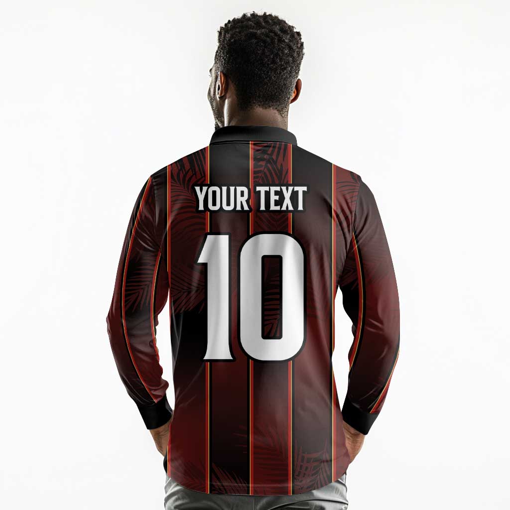 Custom Afro-Trinbago Cricket Knight Riders Long Sleeve Polo Shirt Palm Leaves Stripes Style - African Pride