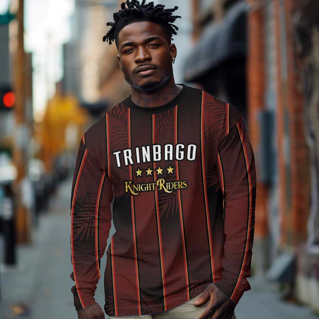 Custom Afro-Trinbago Cricket Knight Riders Long Sleeve Shirt Palm Leaves Stripes Style - African Pride