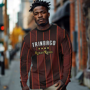 Custom Afro-Trinbago Cricket Knight Riders Long Sleeve Shirt Palm Leaves Stripes Style - African Pride