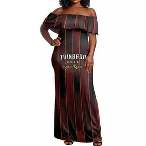 Custom Afro-Trinbago Cricket Knight Riders Off Shoulder Maxi Dress Palm Leaves Stripes Style - African Pride