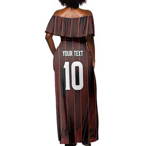 Custom Afro-Trinbago Cricket Knight Riders Off Shoulder Maxi Dress Palm Leaves Stripes Style - African Pride