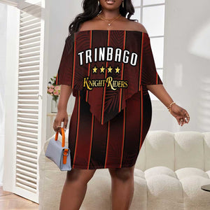 Custom Afro-Trinbago Cricket Knight Riders Off Shoulder Short Dress Palm Leaves Stripes Style - African Pride