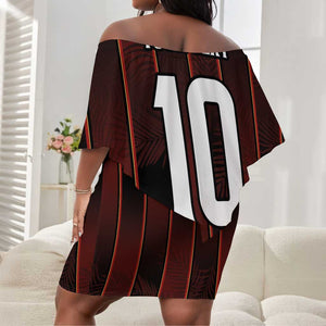 Custom Afro-Trinbago Cricket Knight Riders Off Shoulder Short Dress Palm Leaves Stripes Style - African Pride