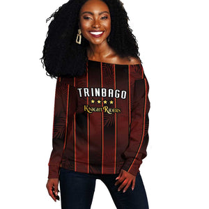 Custom Afro-Trinbago Cricket Knight Riders Off Shoulder Sweater Palm Leaves Stripes Style - African Pride
