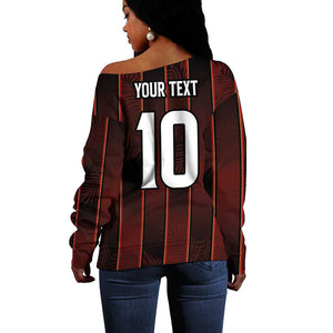 Custom Afro-Trinbago Cricket Knight Riders Off Shoulder Sweater Palm Leaves Stripes Style - African Pride