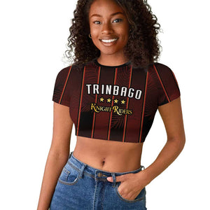 Custom Afro-Trinbago Cricket Knight Riders Raglan Cropped T shirt Palm Leaves Stripes Style - African Pride