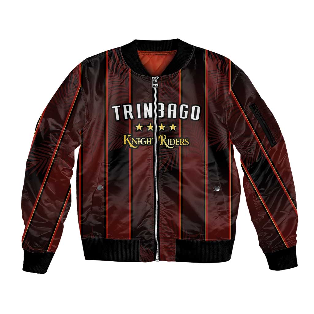 Custom Afro-Trinbago Cricket Knight Riders Sleeve Zip Bomber Jacket Palm Leaves Stripes Style - African Pride