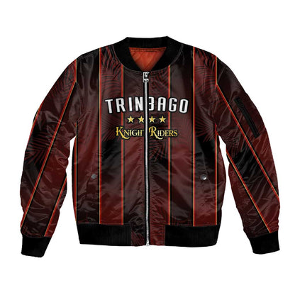 Custom Afro-Trinbago Cricket Knight Riders Sleeve Zip Bomber Jacket Palm Leaves Stripes Style - African Pride