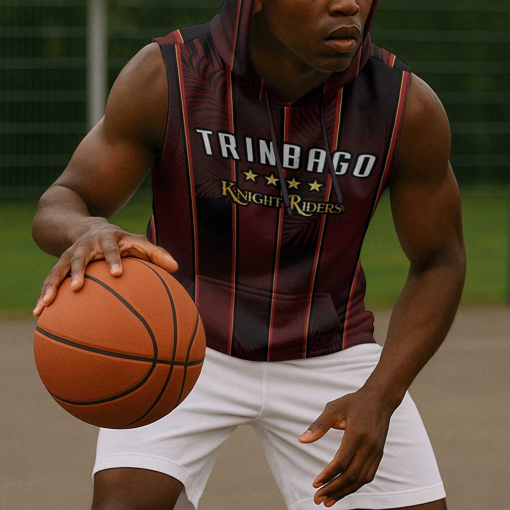 Custom Afro-Trinbago Cricket Knight Riders Sleeveless Hoodie Palm Leaves Stripes Style - African Pride
