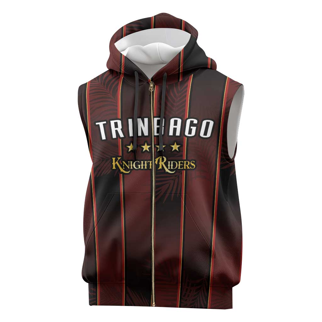 Custom Afro-Trinbago Cricket Knight Riders Sleeveless Zip Hoodie Palm Leaves Stripes Style - African Pride