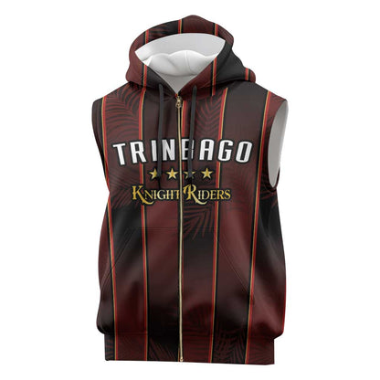 Custom Afro-Trinbago Cricket Knight Riders Sleeveless Zip Hoodie Palm Leaves Stripes Style - African Pride