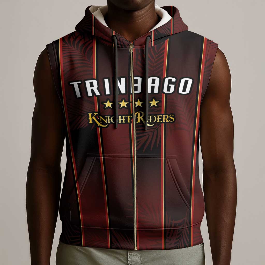 Custom Afro-Trinbago Cricket Knight Riders Sleeveless Zip Hoodie Palm Leaves Stripes Style - African Pride