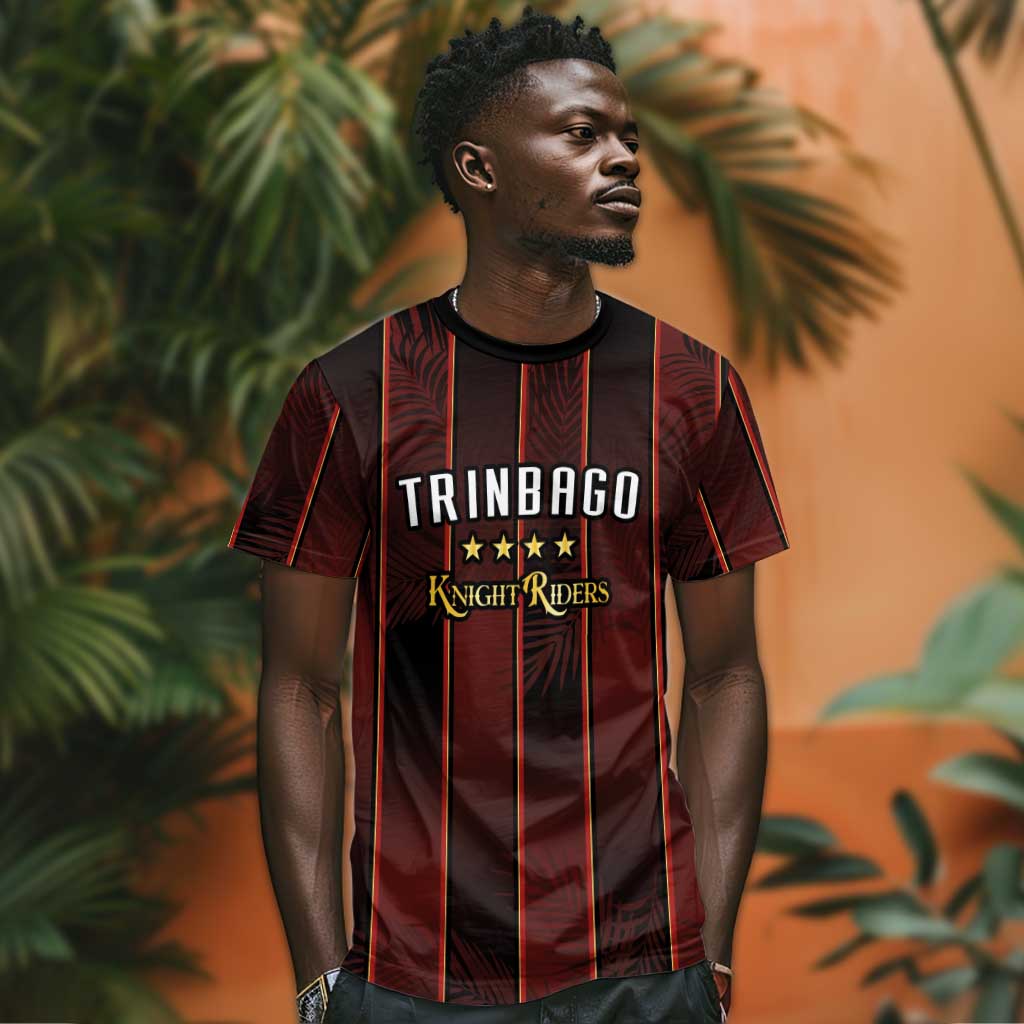 Custom Afro-Trinbago Cricket Knight Riders T shirt Palm Leaves Stripes Style - African Pride