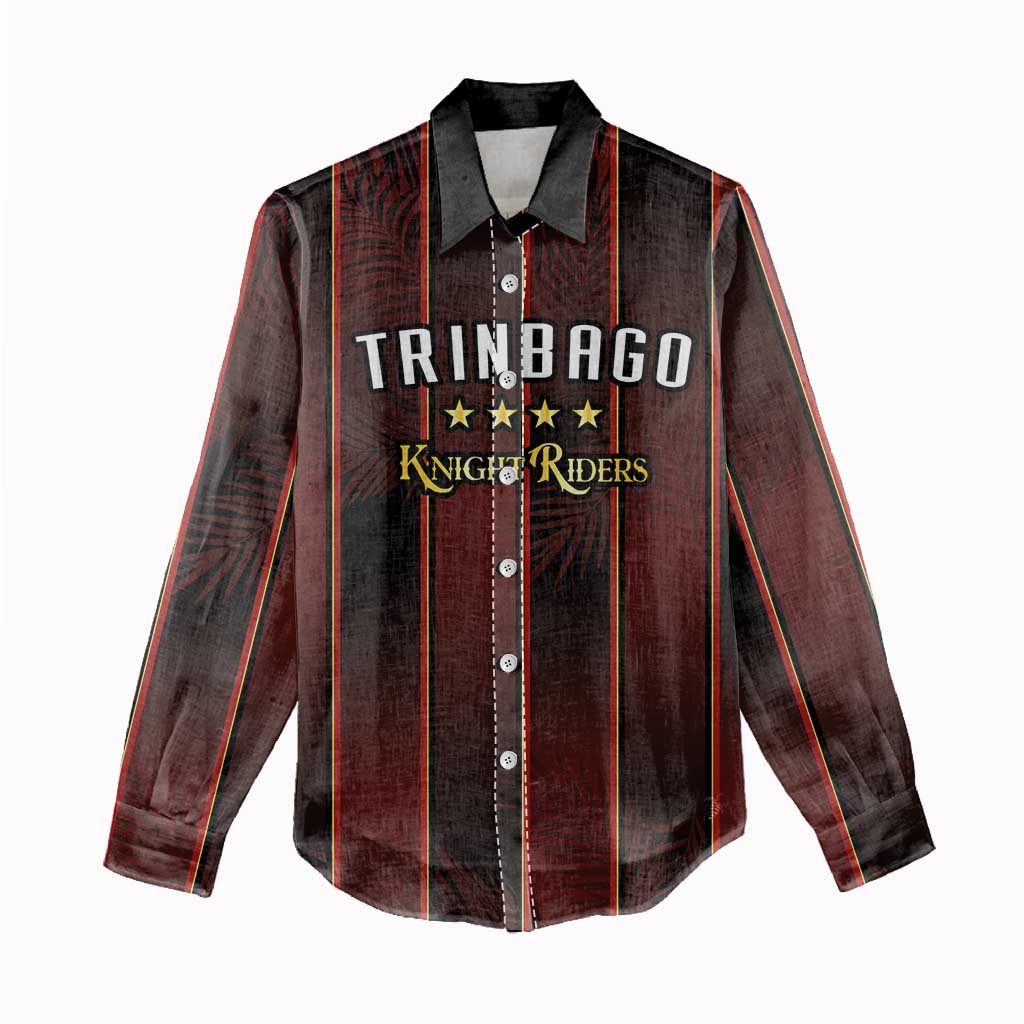 Custom Afro-Trinbago Cricket Knight Riders Women Casual Shirt Palm Leaves Stripes Style - African Pride