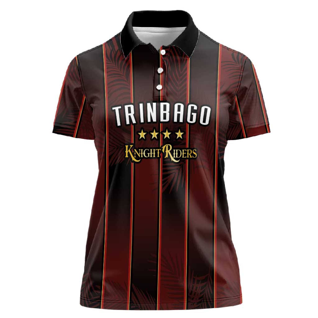Custom Afro-Trinbago Cricket Knight Riders Women Polo Shirt Palm Leaves Stripes Style - African Pride