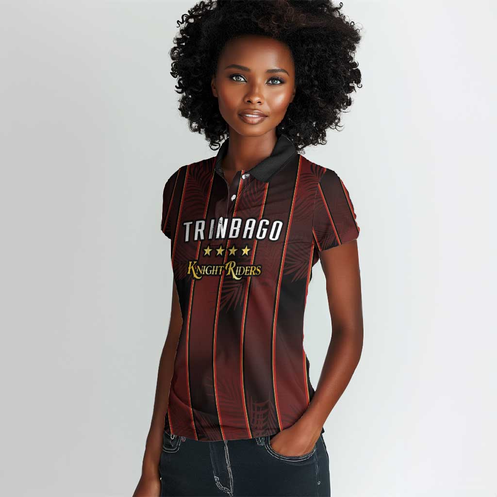 Custom Afro-Trinbago Cricket Knight Riders Women Polo Shirt Palm Leaves Stripes Style - African Pride