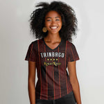 Custom Afro-Trinbago Cricket Knight Riders Women V-Neck T-Shirt Palm Leaves Stripes Style - African Pride