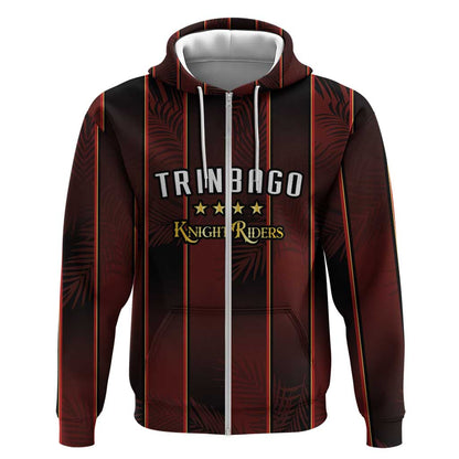 Custom Afro-Trinbago Cricket Knight Riders Zip Hoodie Palm Leaves Stripes Style - African Pride