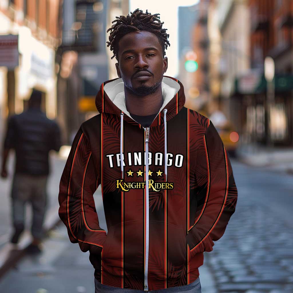 Custom Afro-Trinbago Cricket Knight Riders Zip Hoodie Palm Leaves Stripes Style - African Pride