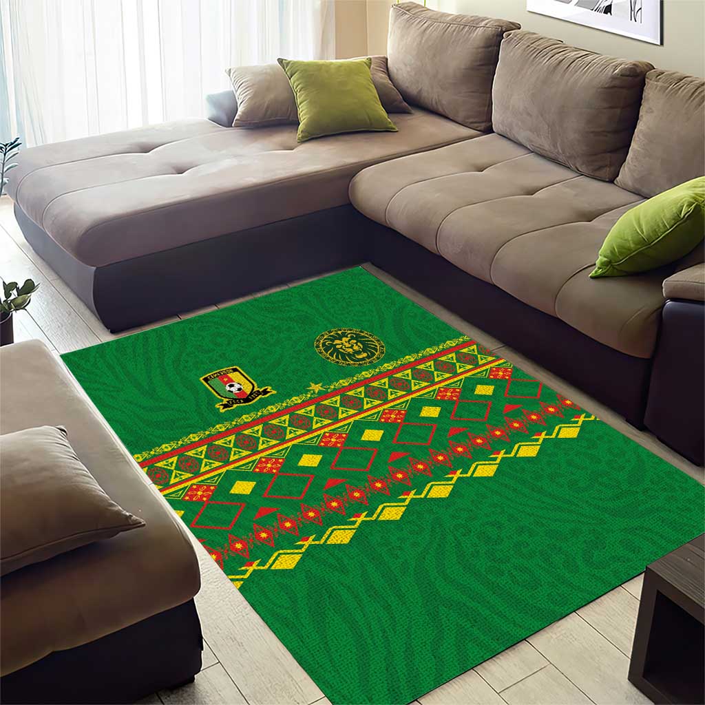 Cameroon Football Area Rug Tribal Motifs Green Color - African Pride