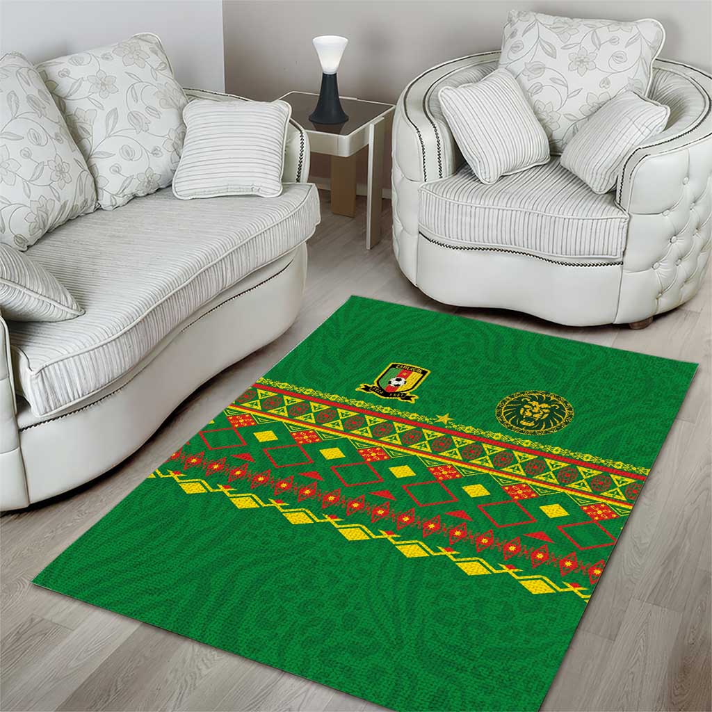 Cameroon Football Area Rug Tribal Motifs Green Color - African Pride