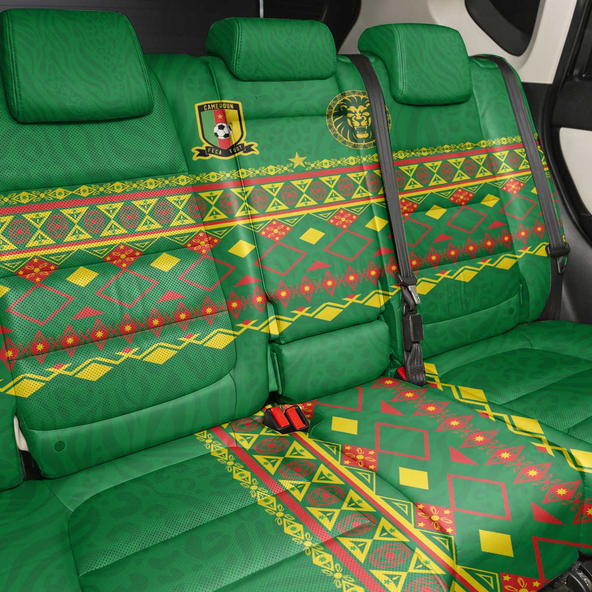 Cameroon Football Back Car Seat Cover Tribal Motifs Green Color - African Pride