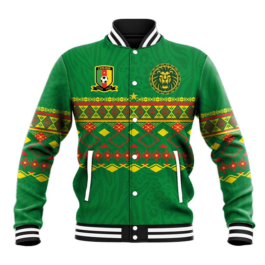 Custom Cameroon Football Baseball Jacket Tribal Motifs Green Color - African Pride