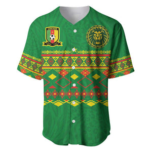 Custom Cameroon Football Baseball Jersey Tribal Motifs Green Color - African Pride
