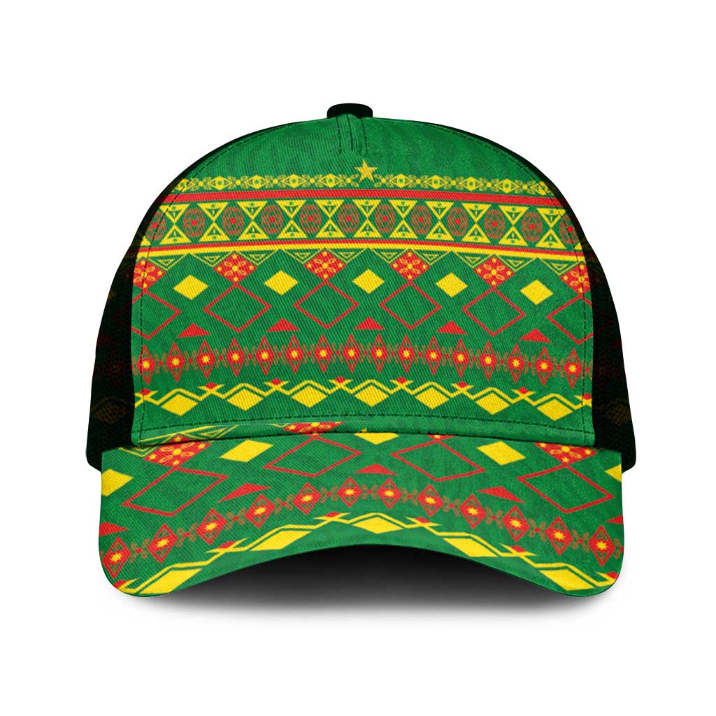 Cameroon Football Baseball Net Cap Tribal Motifs Green Color - African Pride