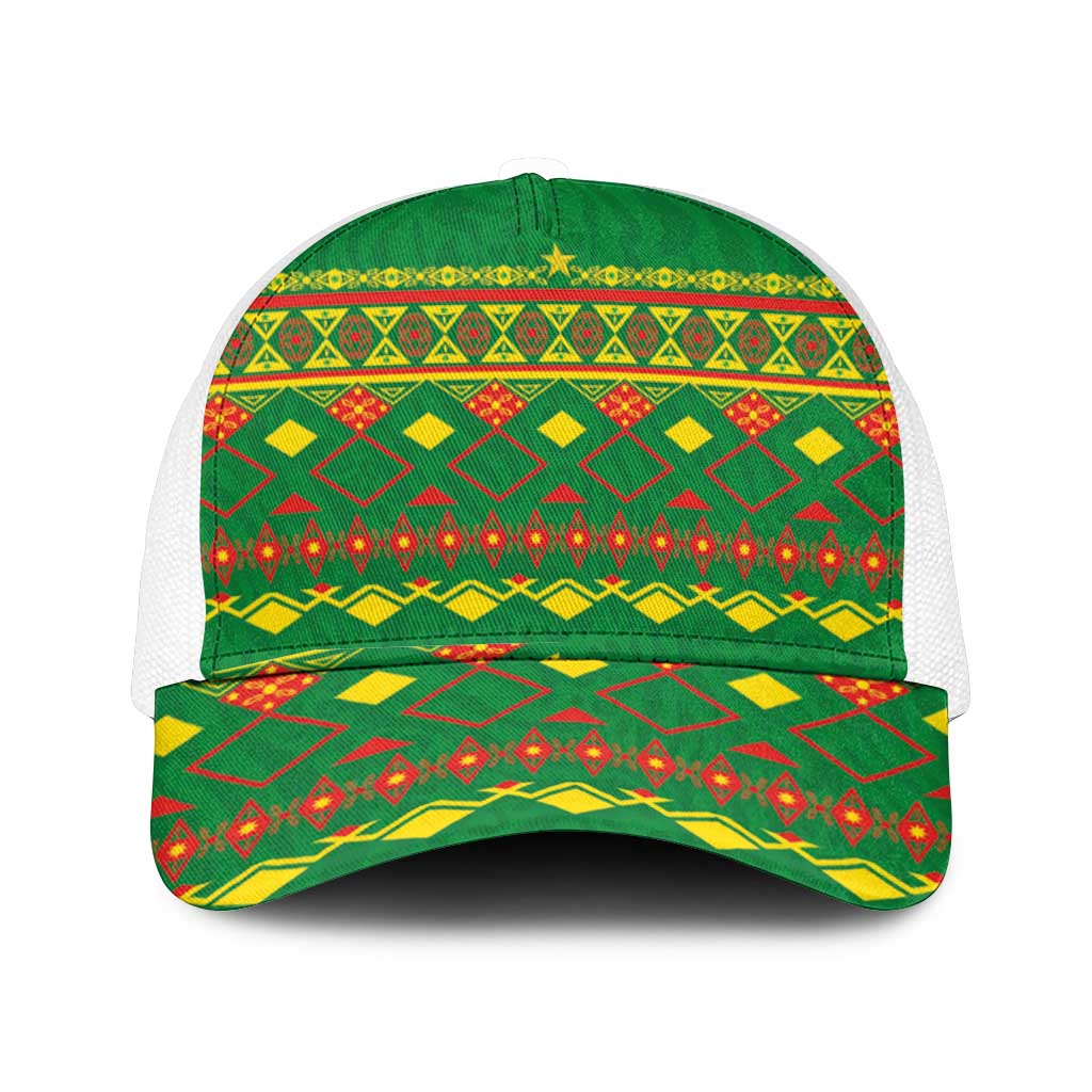 Cameroon Football Baseball Net Cap Tribal Motifs Green Color - African Pride