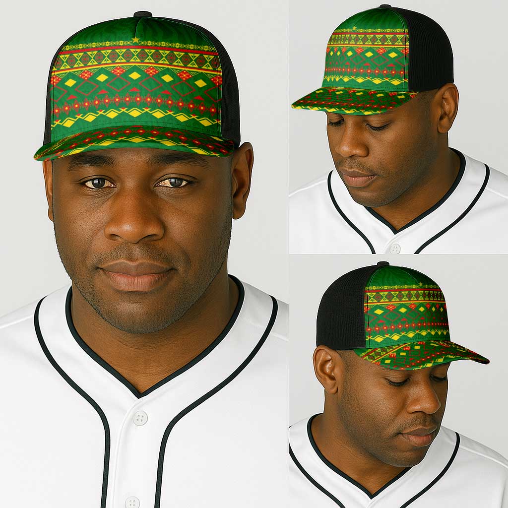 Cameroon Football Baseball Net Cap Tribal Motifs Green Color - African Pride
