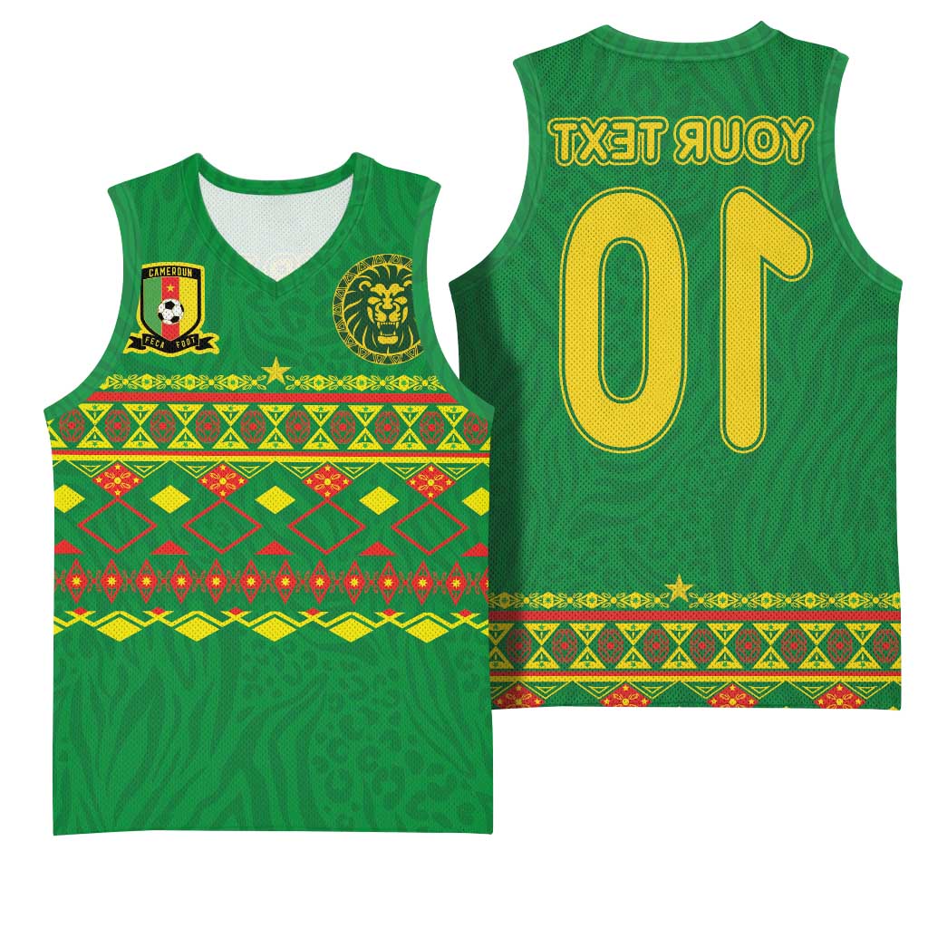 Custom Cameroon Football Basketball Jersey Tribal Motifs Green Color - African Pride