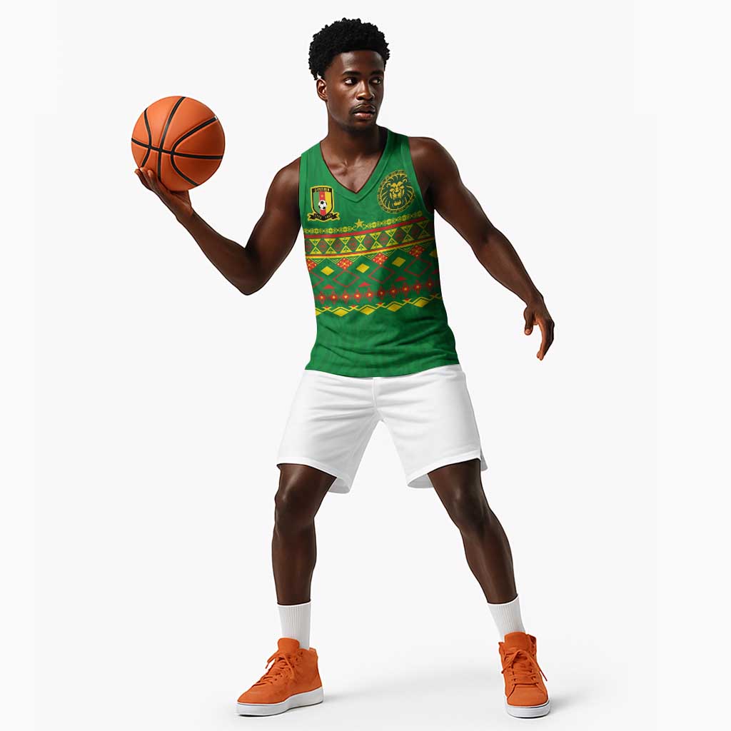 Custom Cameroon Football Basketball Jersey Tribal Motifs Green Color - African Pride