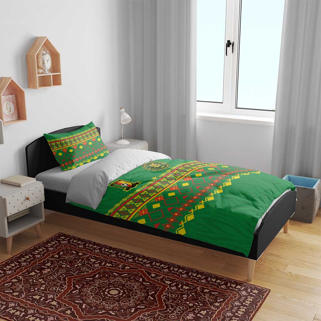 Cameroon Football Bedding Set Tribal Motifs Green Color - African Pride