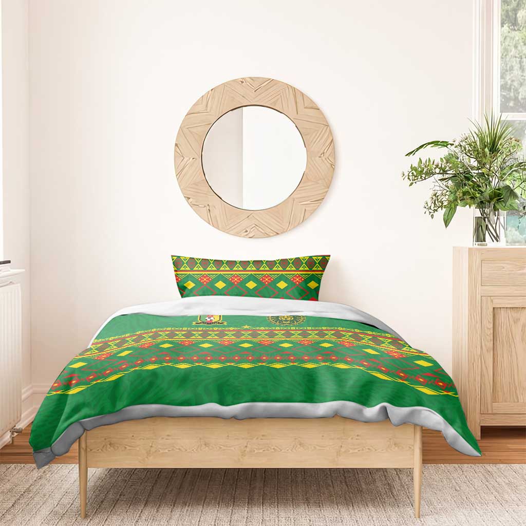 Cameroon Football Bedding Set Tribal Motifs Green Color - African Pride