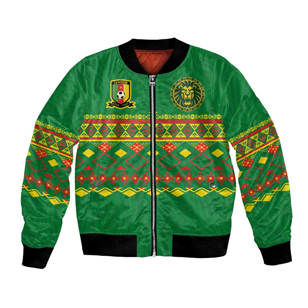 Custom Cameroon Football Bomber Jacket Tribal Motifs Green Color - African Pride