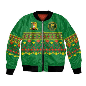 Custom Cameroon Football Bomber Jacket Tribal Motifs Green Color - African Pride