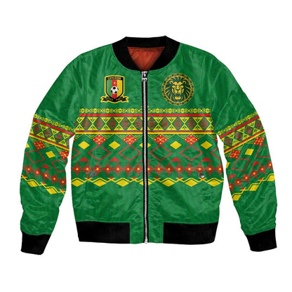 Custom Cameroon Football Bomber Jacket Tribal Motifs Green Color - African Pride