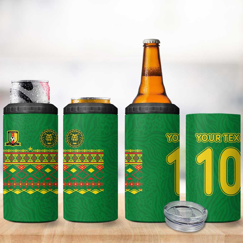 Custom Cameroon Football 4 in 1 Can Cooler Tumbler Tribal Motifs Green Color - African Pride