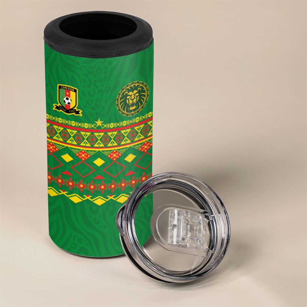Custom Cameroon Football 4 in 1 Can Cooler Tumbler Tribal Motifs Green Color - African Pride