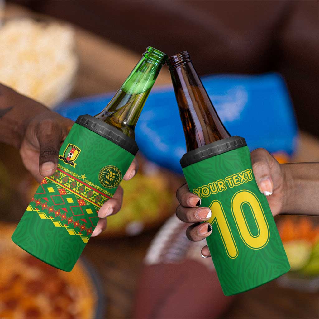 Custom Cameroon Football 4 in 1 Can Cooler Tumbler Tribal Motifs Green Color - African Pride