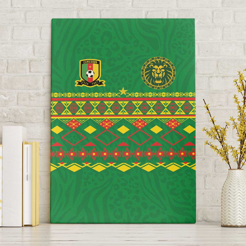 Cameroon Football Canvas Wall Art Tribal Motifs Green Color - African Pride