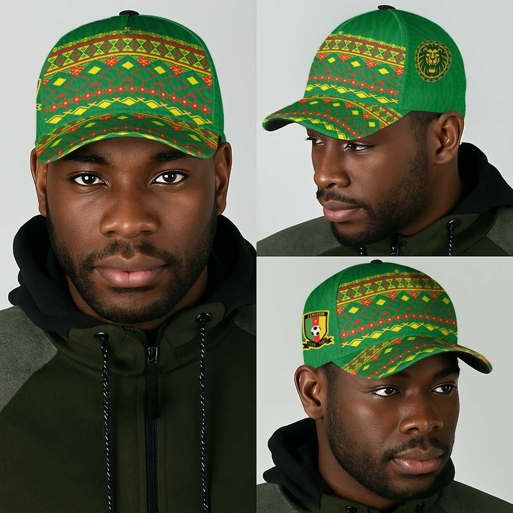 Cameroon Football Classic Cap Tribal Motifs Green Color - African Pride