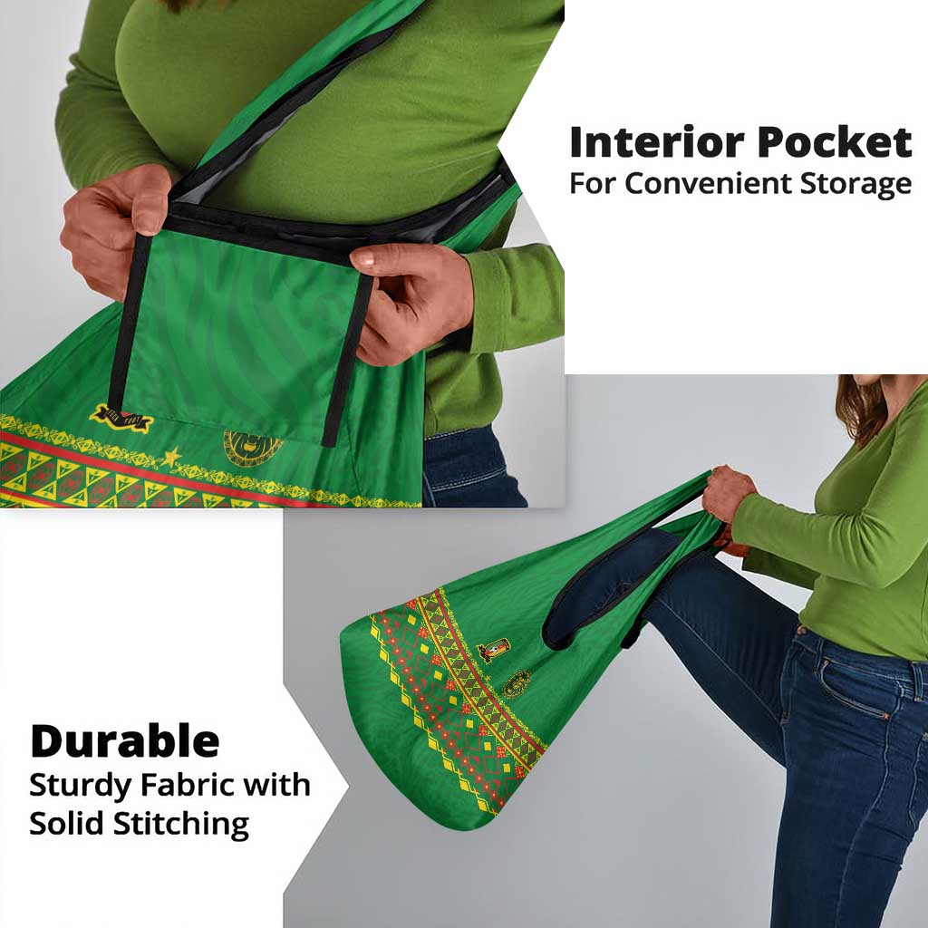 Cameroon Football Grocery Bag Tribal Motifs Green Color - African Pride