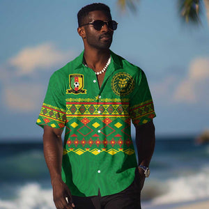 Custom Cameroon Football Hawaiian Shirt Tribal Motifs Green Color - African Pride