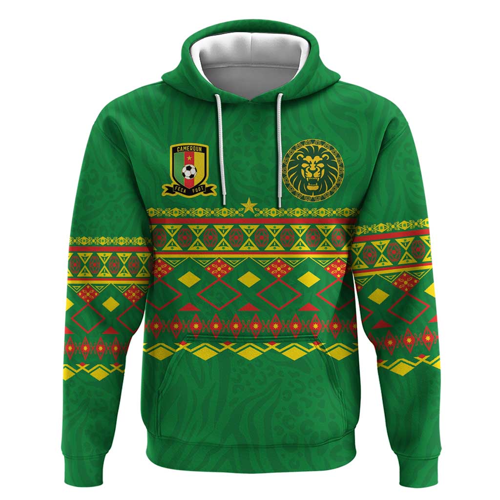 Custom Cameroon Football Hoodie Tribal Motifs Green Color - African Pride